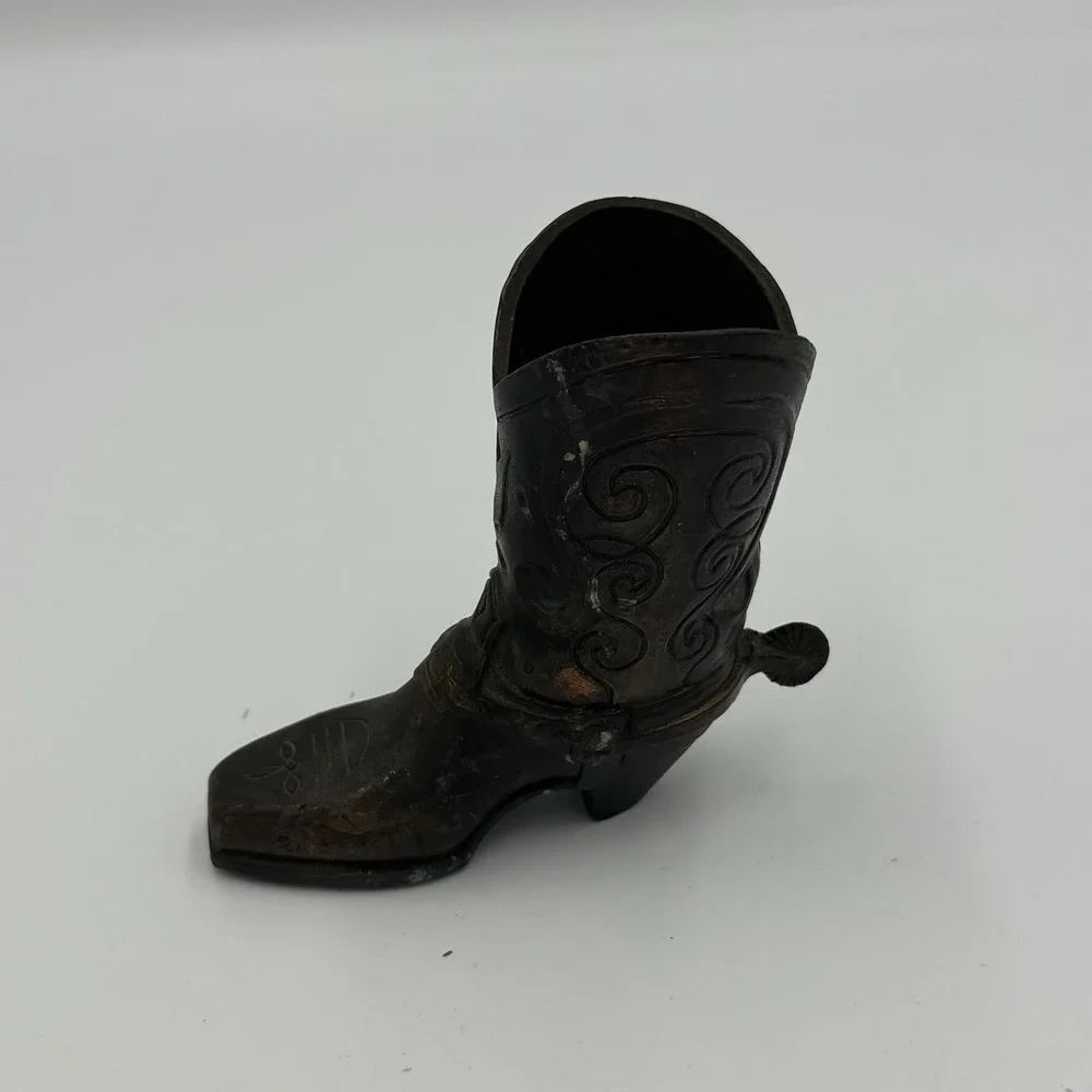 Vtg Cowboy Boot Match Toothpick Holder Brass Western Decor Figurine Trophy Craft